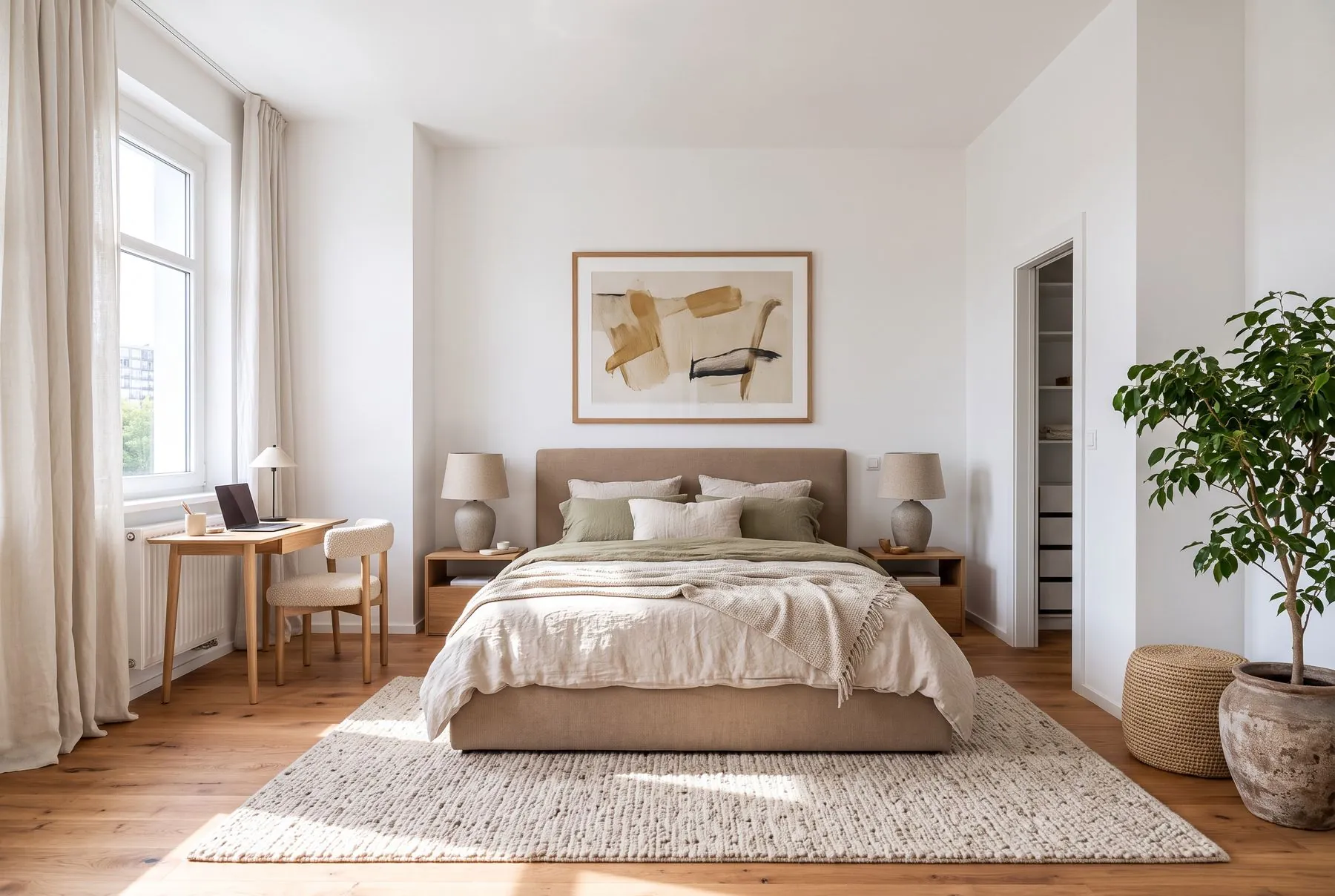 Ložnice s pracovním koutem po home stagingu